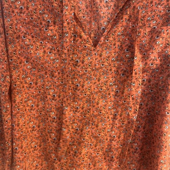 Abercrombie Womens Top Blouse Rusty Orange Floral Size L Long Sleeve Tie Front - Picture 4 of 10